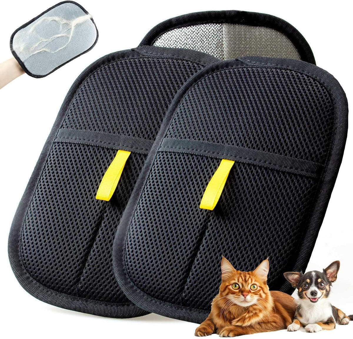 Thickened Pet Hair Removal Glove - Electrostatic Cat Dog Hair Remover Glove, Reusable Magic Brush Pet Hair Remover Tool for Couch, Carpet, and Car Seat (2Pcs-Black)