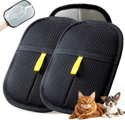Thickened Pet Hair Removal Glove - Electrostatic Cat Dog Hair Remover Glove, Reusable Magic Brush Pet Hair Remover Tool for Couch, Carpet, and Car Seat (2Pcs-Black)
