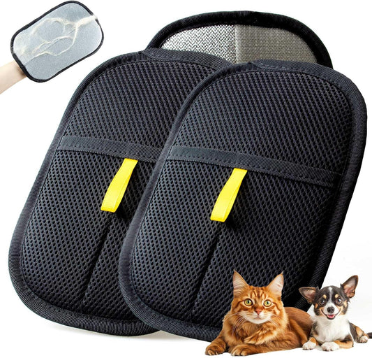 Thickened Pet Hair Removal Glove - Electrostatic Cat Dog Hair Remover Glove, Reusable Magic Brush Pet Hair Remover Tool for Couch, Carpet, and Car Seat (2Pcs-Black)