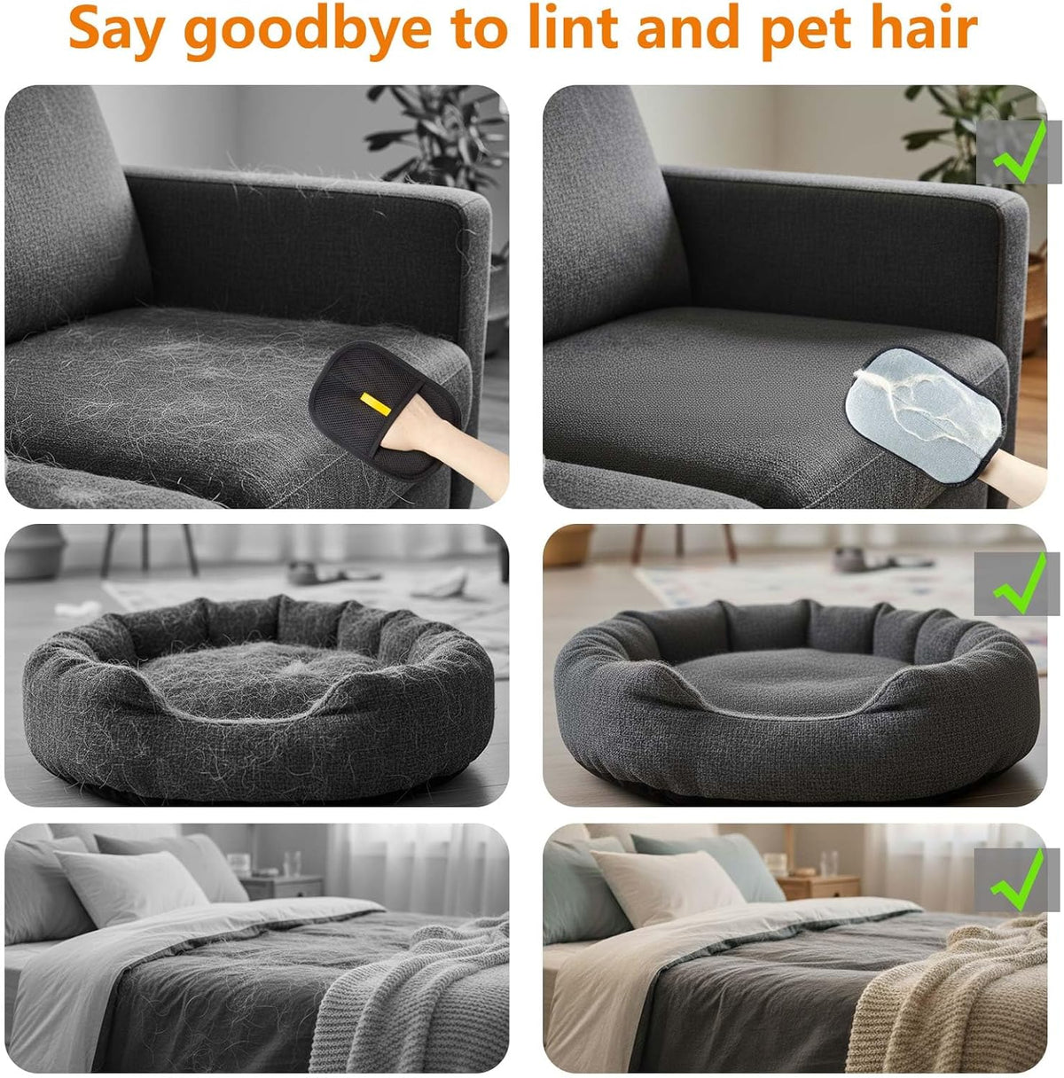 Thickened Pet Hair Removal Glove - Electrostatic Cat Dog Hair Remover Glove, Reusable Magic Brush Pet Hair Remover Tool for Couch, Carpet, and Car Seat (2Pcs-Black)