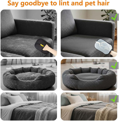 Thickened Pet Hair Removal Glove - Electrostatic Cat Dog Hair Remover Glove, Reusable Magic Brush Pet Hair Remover Tool for Couch, Carpet, and Car Seat (2Pcs-Black)