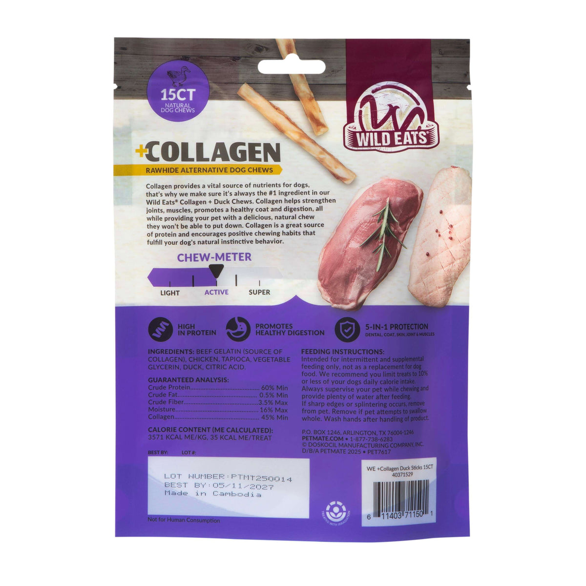 Wild Eats Duck Flavor Collagen Long Lasting Dog Chew Sticks