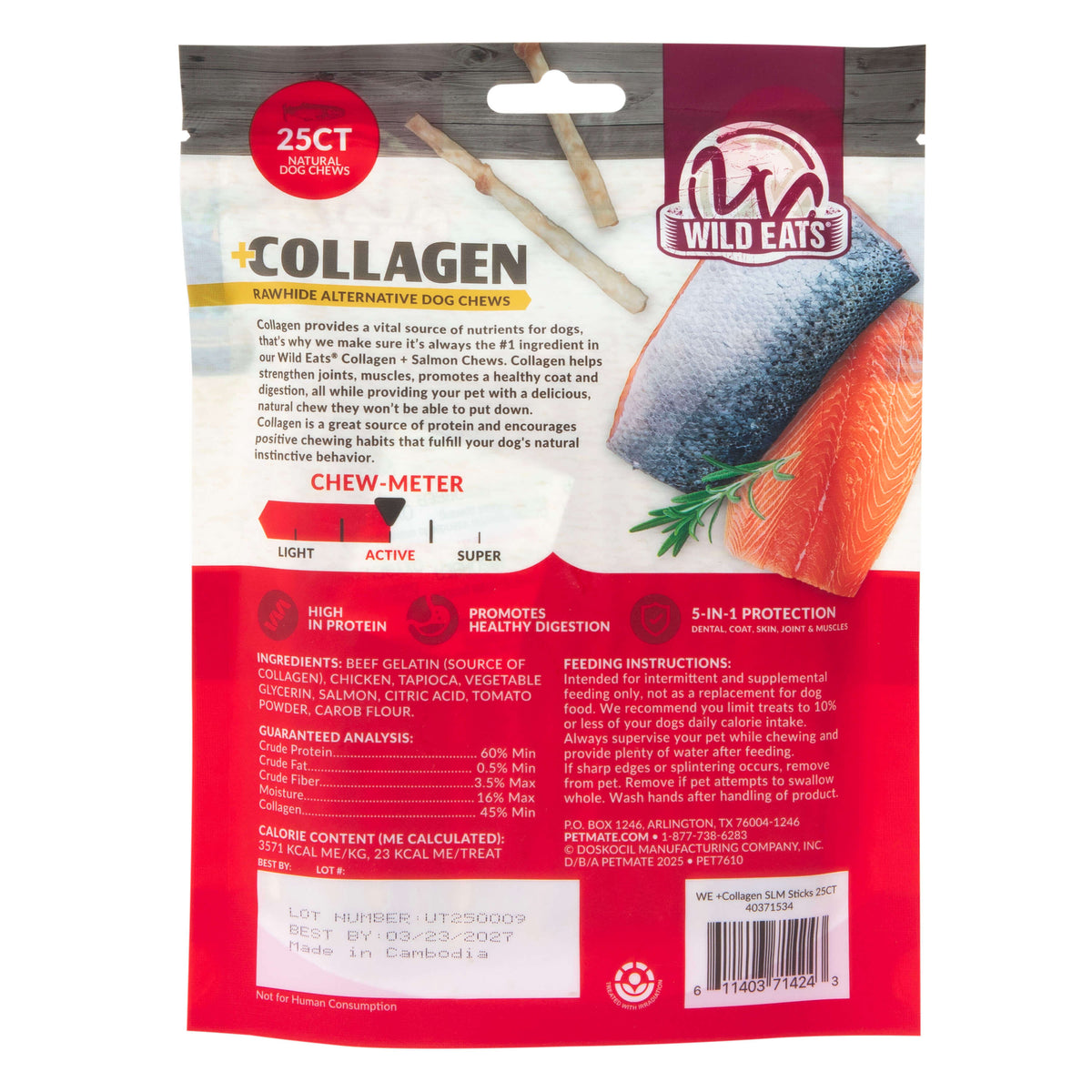 Wild Eats Salmon Flavor Collagen Long Lasting Dog Chew Sticks