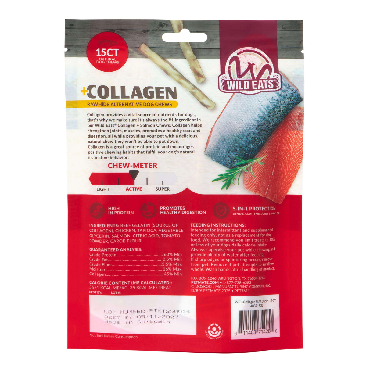 Wild Eats Salmon Flavor Collagen Long Lasting Dog Chew Sticks