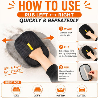 Thickened Pet Hair Removal Glove - Electrostatic Cat Dog Hair Remover Glove, Reusable Magic Brush Pet Hair Remover Tool for Couch, Carpet, and Car Seat (2Pcs-Black)
