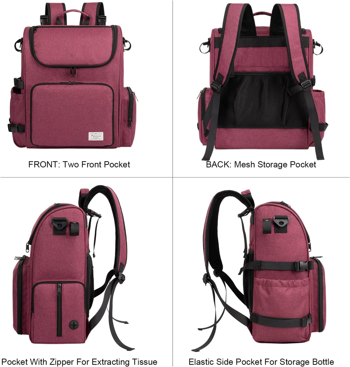 Multi-Compartment Dog Travel Backpack for Pet Supplies, Rose Red | Dog Travel Accessories Organizer with 2 Food Bags, 2 Bowls, Quick-Access Pockets, Tissue Opening, Luggage Sleeve, Feeding Mat